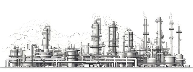 industrial landscape in linear style on white background