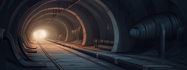 illustration depicting the confined space within an underground tunnel - obrazy, fototapety, plakaty