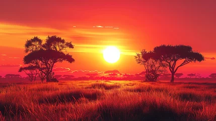 Fototapeten Sunset Over the African Savannah: A Generative AI Landscape © Naseem