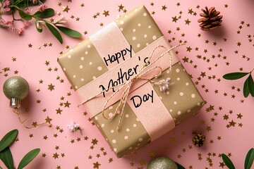 Beautiful greeting card "Happy mother's day" with gift background