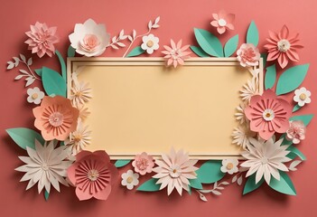 Obraz na płótnie Canvas Greeting postcard template with floral decoration. Quilling craft of paper. Copy space. Concept of International Women's Day, March 8. Generation Ai