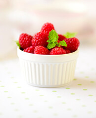 fresh raspberries in a bowl