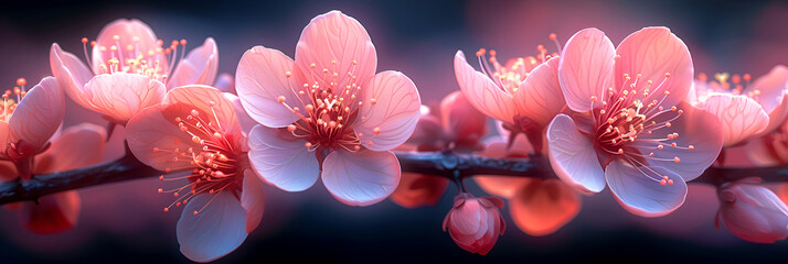 Spring card with sakura flowers for the holiday of the spring equinox and the cherry blossom festival, showing awakened nature. Banner suitable for design. - obrazy, fototapety, plakaty