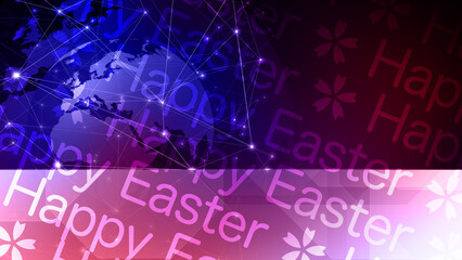 Mood of happy easter text and world globe in festive easter background with creative typography