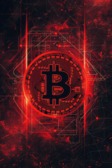 Red bitcoin logo geometrical shapes concept