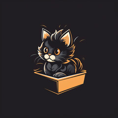 Feline Box Art: A Graphic Design Featuring a Cat in a Box, Creative Illustration Design, Cat Logo Concept - created with Generative AI technology