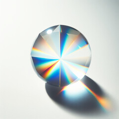 Obraz premium Transparent geometric figure radiating rainbow light on a white background. AI generated