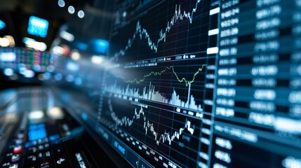 Obraz premium Market charts and stock graphs show a promising business growth with financial data indicating an upward trend.