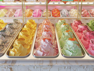 Variety of Ice Cream Flavors Showcase with Assorted Toppings, created using AI-generated Technology