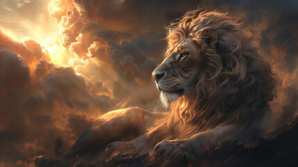 Royal Lion of the Tribe of Judah: Exuding Sovereignty and Majesty - obrazy, fototapety, plakaty