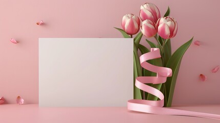 postcard mockup. floral frame made of pink flowers, envelope and white blank for the text. congratulation. invitation ,generative ai