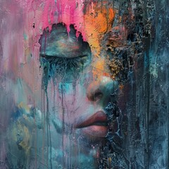 Colorful splashed woman's face and head.