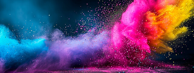 Obraz na płótnie Canvas Vibrant Holi Festival Colors Explosion with Greetings.