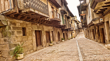 Fototapeta na wymiar Street Scene, Traditional Architecture, Medieval Town, Miranda del Castañar, Salamanca, Castilla y León, Spain, Europe