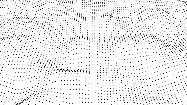 Abstract digital black particle dots wave background. White abstract background and black dot animation.