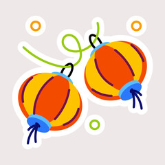 Handy flat sticker depicting lantern festival 