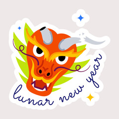 Easy to edit flat sticker of lunar new year dragon 