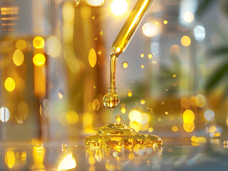 A dropper releasing rich CBD oil, set against a backdrop of blurred greenery, emphasizing organic health.