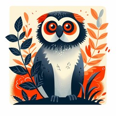 A captivating owl sits among stylized flora with an earthy color palette offering a magical woodland ambiance
