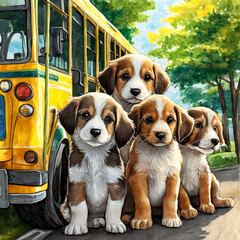 스쿨버스 강아지
