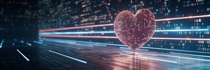 Vibrant essence  human heart in cybernetic world   digital masterpiece with technology pulse