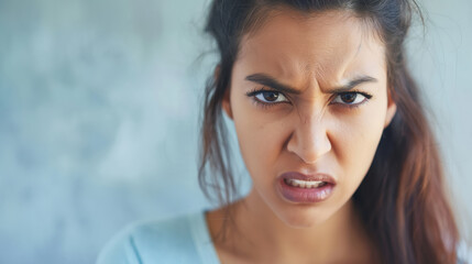 Frustrated woman with an angry expression. - obrazy, fototapety, plakaty