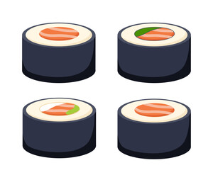 Sushi roll vector set. Japanese cuisine, traditional food. Vector illustration.