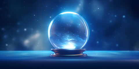 magical crystal ball, crystal ball in the dark, clouds inside crystal ball, magic crystal ball for predictions on dark blue background, Generative AI - obrazy, fototapety, plakaty
