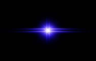 Blue lens flare light on black background