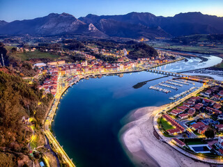 Sunset view of the city of Ribadesella.Asturias, Spain.