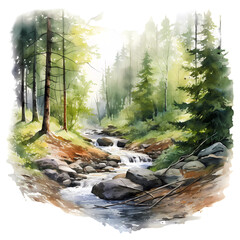watercolor forest, trees, nature generative ai