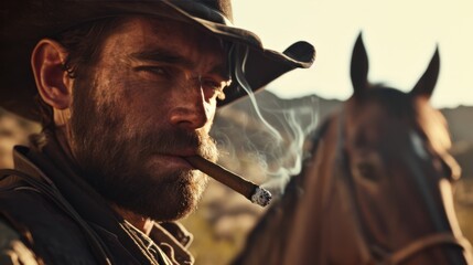 Portrait of a cowboy with cigar in America’s wide west.