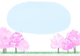 綺麗な桜並木の背景水彩イラスト