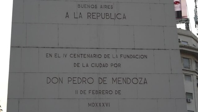 The famous white obelisk, Obelisco, at the plaza de la republica in the city center of Buenos Aires.