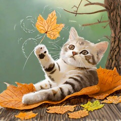 낙엽보는 아기 고양이