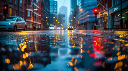Foto op Plexiglas Puddle Perspectives: Exploring City Reflections After the Rain  © Creative Valley