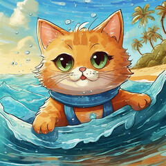 수영하는 고양이