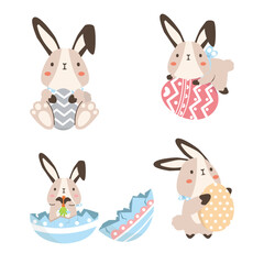 Cute white bunny with colourful eggs set