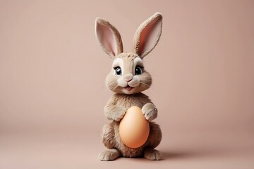 Fototapeta na wymiar Easter bunny with easter eggs on pastel background. Studio shot.