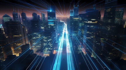 Fototapeta premium A bird's eye view of the bustling city at night