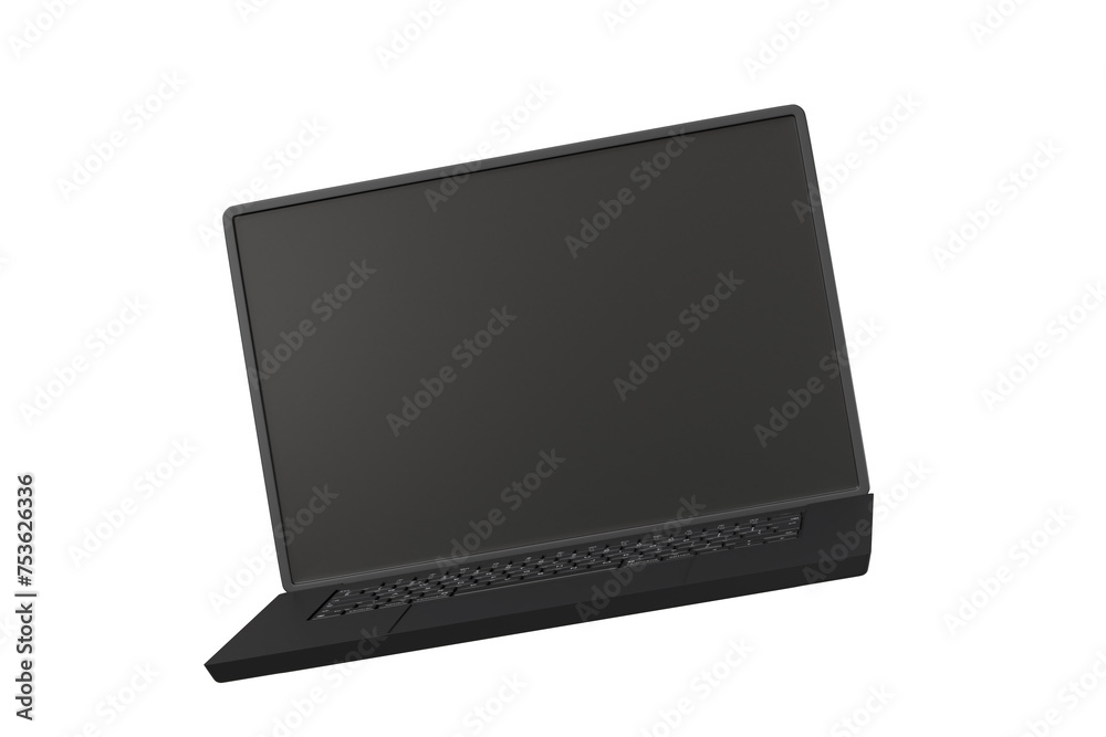 Poster 3d realistic laptop computer notebook device with blank white screen display on isolated white backg