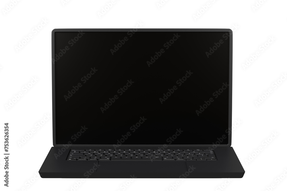 Poster 3d realistic laptop computer notebook device with blank white screen display on isolated white backg