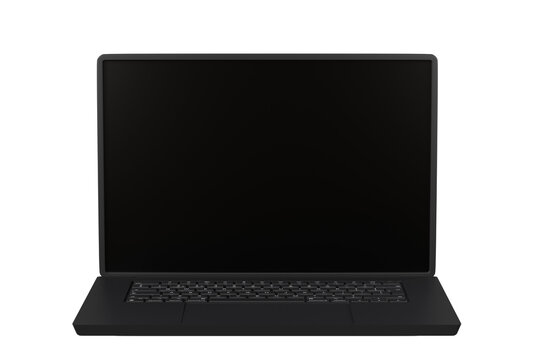 3d Realistic laptop computer notebook device with blank white screen display on isolated white background. 3d Black laptop computer notebook. minimal creative design icon. 3d rendering. illustration.