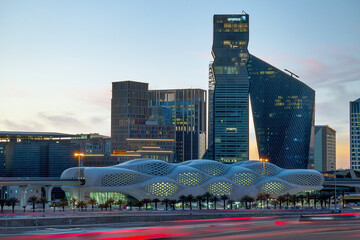 Beautiful New Riyadh Skyline after sunset. Riyadh city towers in Saudi Arabia