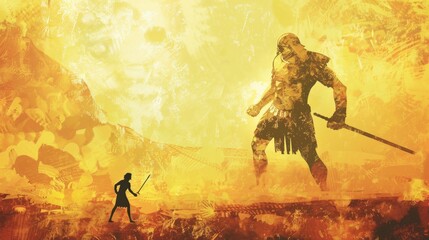 David and Goliath. Inspirational bible verse. Grunge - obrazy, fototapety, plakaty