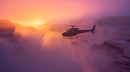 Fototapeta na wymiar Helicopter flying in air in Grand Canyon.
