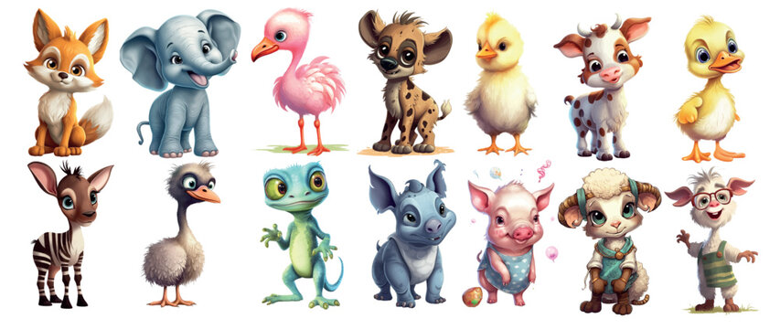 Adorable Collection of Cartoon Baby Animals for Children’s Book Illustrations and Nursery Decorations