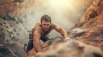 Schilderijen op glas A male rock climber climbing in Grand Canyon. © Joyce