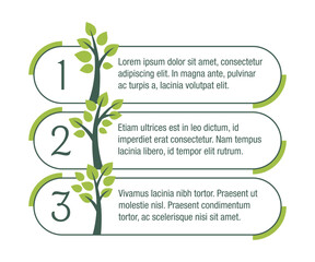 Eco-friendly 3-steps infographic with leaf shapes