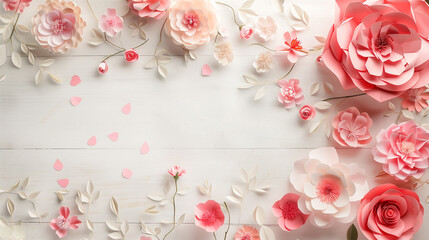 Obraz na płótnie Canvas paper flowers, blush pink wall decor, floral background, bridal bouquet, wedding, quilling,